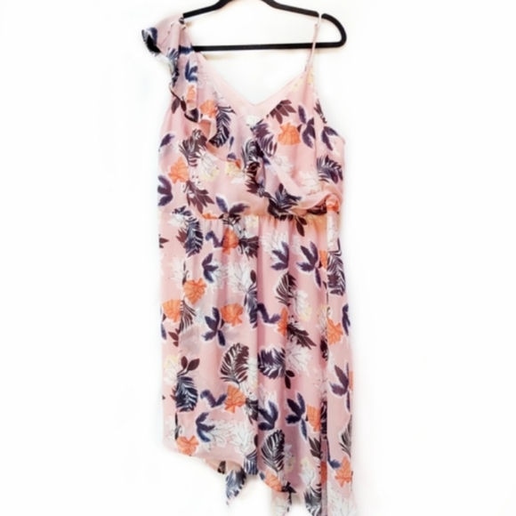A New Day Pink Floral Chiffon Dress Asymmetrical Surplice Bodice Size XXL - Picture 7 of 7